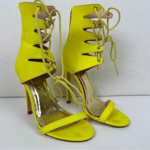 Liliana Neon Yellow Lace Up High Heel Gladiator Open Toe Women’s 5.5 Clubbing